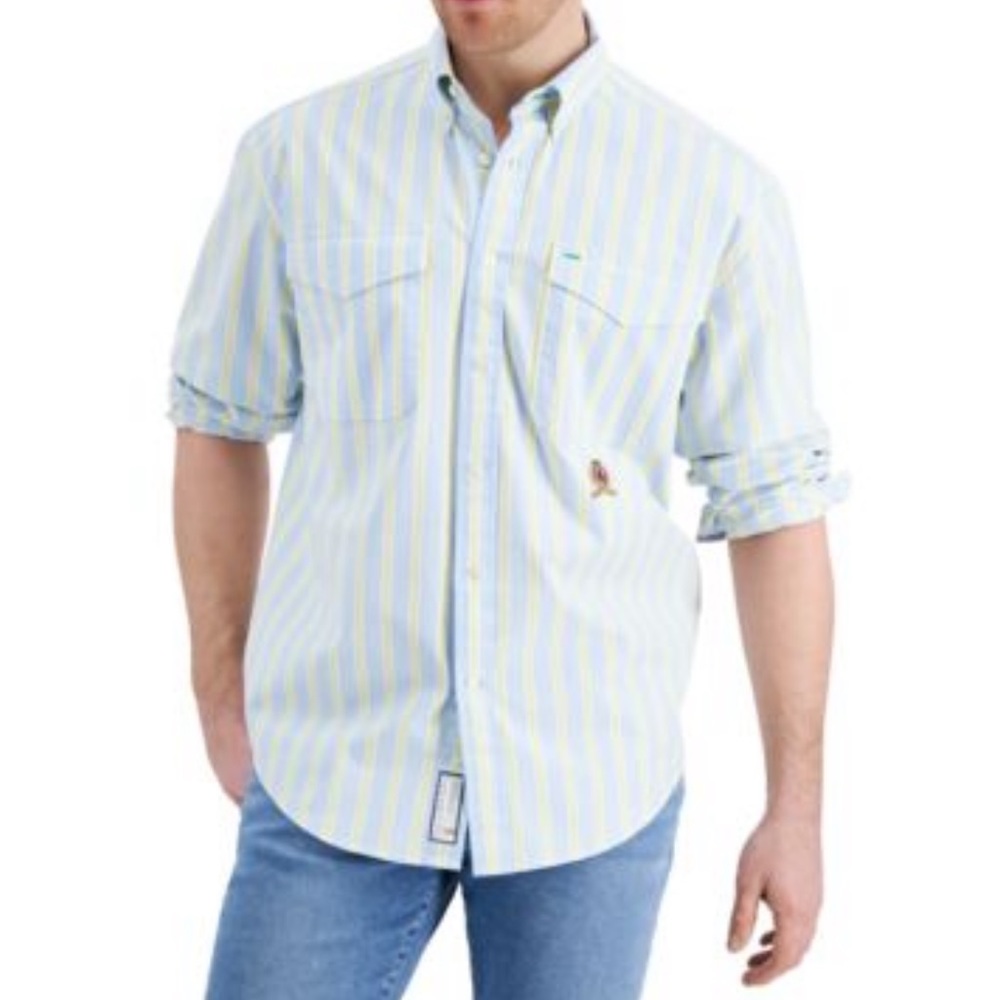 Tommy Hilfiger Men's Iconic Re-issue tex striped shirt XL hydrangea Blue